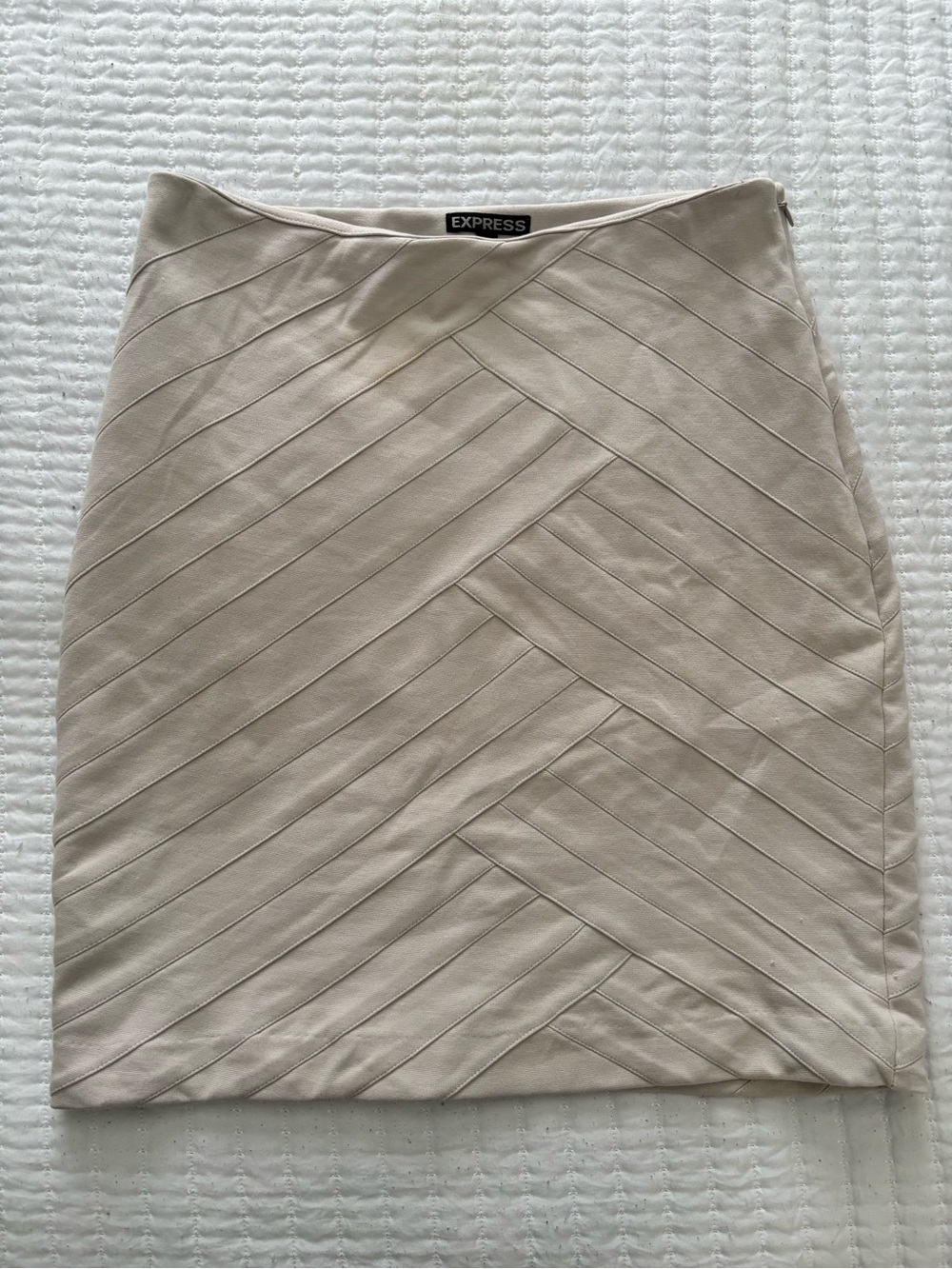 Express Beige Chevron-Panel Pencil Skirt